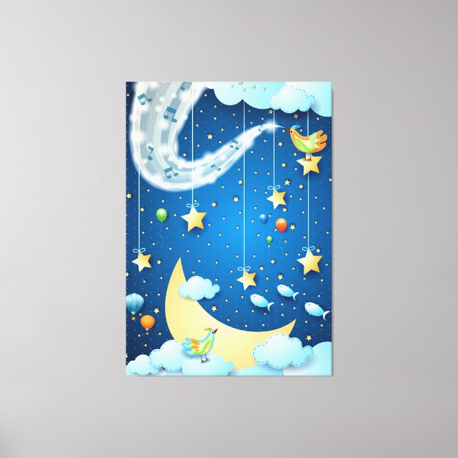 Night of music and big moon canvas print (Front)