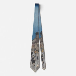 Night of Saruwaka-machi Vintage Ukiyo-e Japanese Tie