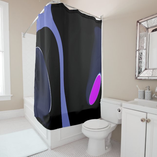Night of the Comet: Abstract Blue, Purple & Black Shower Curtain (In Situ)