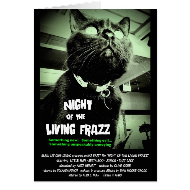 "Night of the Living Frazz!" Zombie Cat Note Card (Front)
