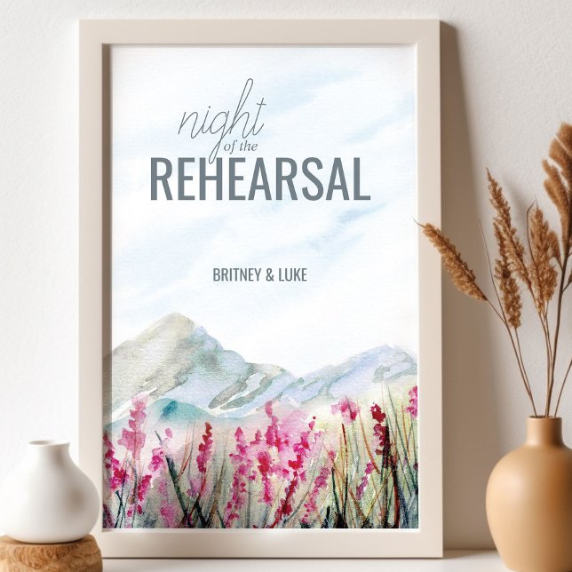 Night of the Rehearsal Mountain Meadow Watercolor Poster (Night of the Rehearsal sign from my Mountain Meadow wedding collection)