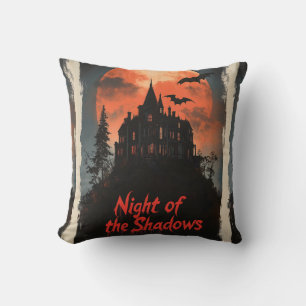 Night of the Shadows - Retro Haunted House Design Cushion