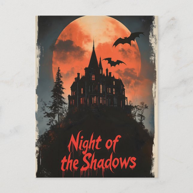 Night of the Shadows -  Retro Haunted House Design Postcard (Front)