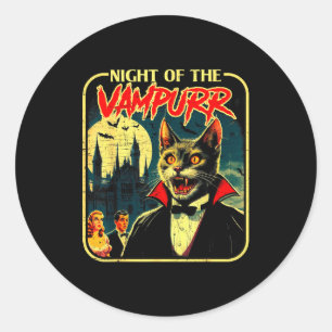 Night Of The Vampurr Funny Cat Halloween  Classic Round Sticker