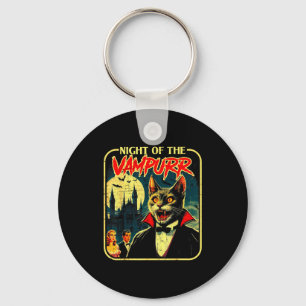 Night Of The Vampurr Funny Cat Halloween Key Ring