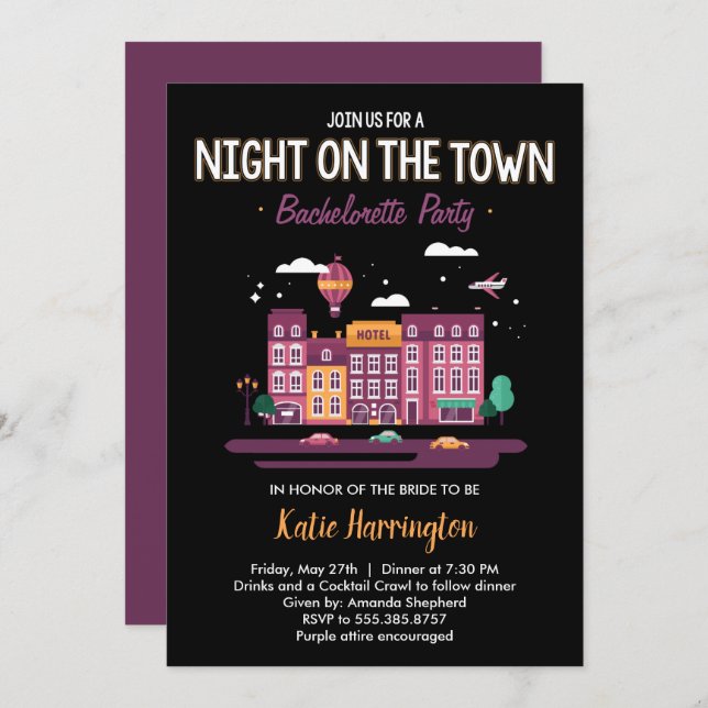 Night on the Town Bachelorette Party Invitation (Front/Back)