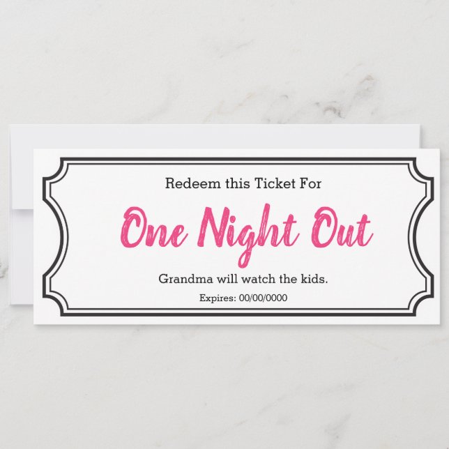 Night Out Gift Ticket Editable Hot Pink (Front)
