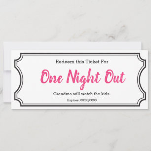 Night Out Gift Ticket Editable Hot Pink