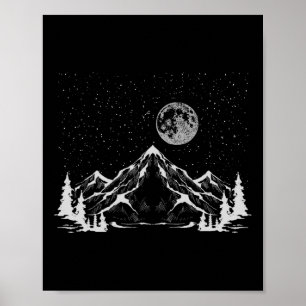 Night Outdoor Nature Trees Mountains Forest Moon H Poster