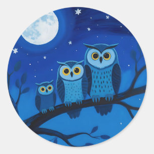 Night Owl Family Moonlit Sky Classic Round Sticker
