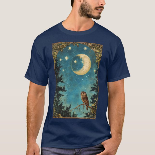 NIGHT OWL FULL MOON AND STARRY NIGHT T-Shirt (Front)