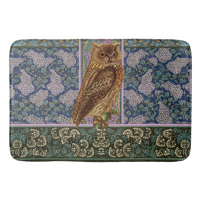 NIGHT OWL,LILACS AND LEAVES Art Nouveau Floral Bath Mat (Front)