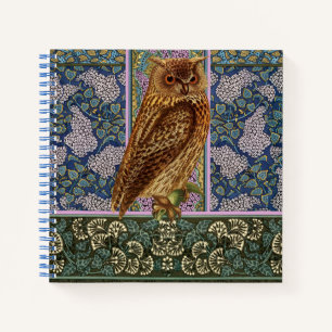NIGHT OWL,LILACS AND LEAVES Art Nouveau Floral Notebook