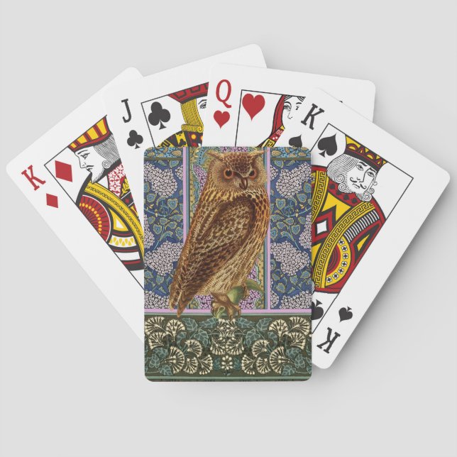 NIGHT OWL,LILACS AND LEAVES Art Nouveau Floral  Playing Cards (Back)