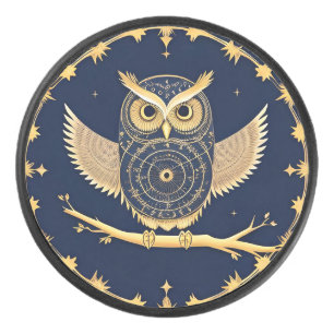 Night Owl Mystical Bird Sports Gift, Dark Fantasy Hockey Puck