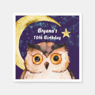 Night Owl Purple Sleepover Slumber Birthday Party Napkin