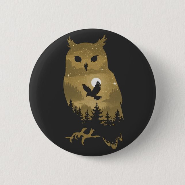 Night Owl Silhouette 6 Cm Round Badge (Front)