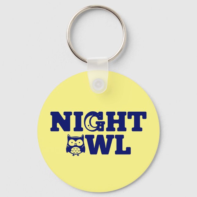 Night Owl Typography - Evening Person's Key Ring (Front)