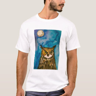 Night owl watercolour wildlife Moon Cute bird T-Shirt