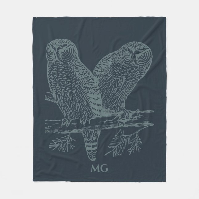 Night Owls Illustration Fleece Blanket (Front)