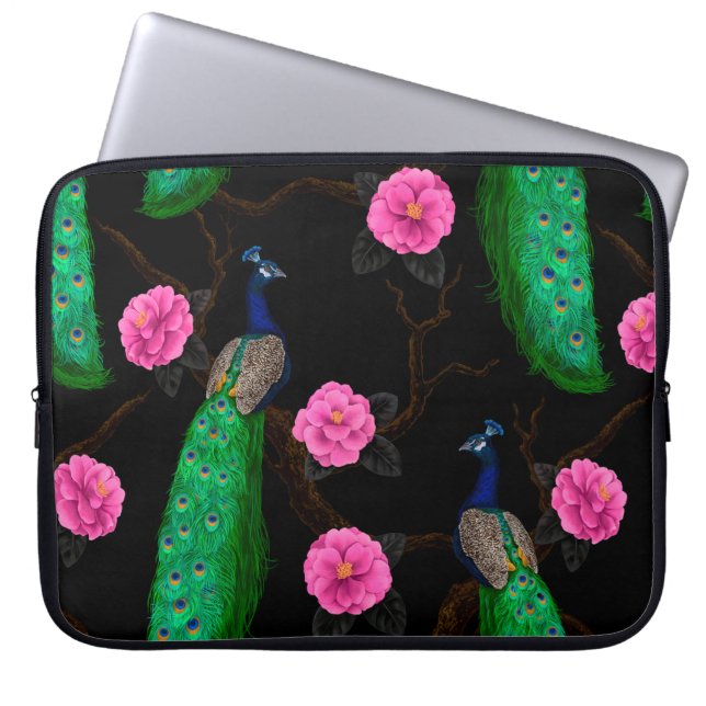 Night peacock garden laptop sleeve (Front)