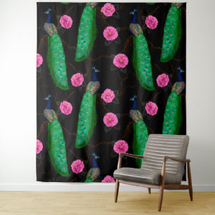 Night peacock garden tapestry
