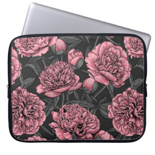 Night peony garden in pink and gray laptop sleeve