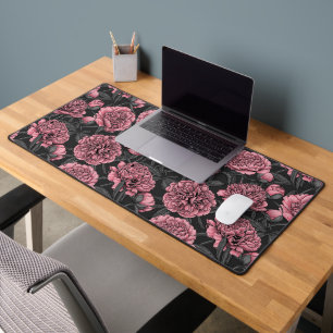 Night peony garden in pink and grey desk mat