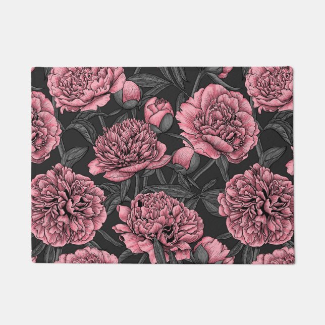 Night peony garden in pink and grey doormat (Front)