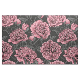 Night peony garden in pink and grey fabric
