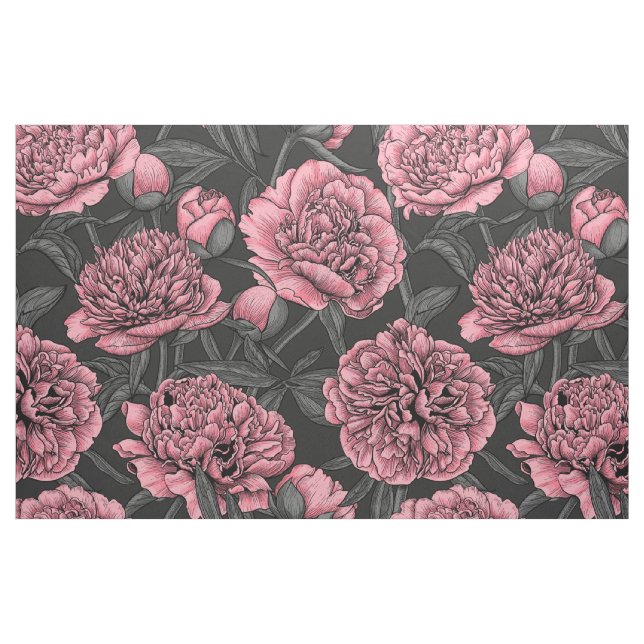 Night peony garden in pink and grey fabric (Fat Quarter)