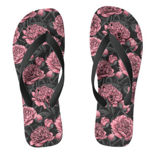 Night peony garden in pink and grey jandals