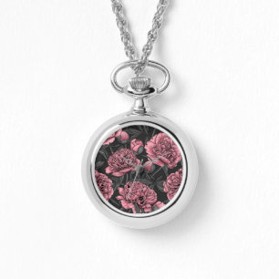 Night peony garden in pink and grey watch
