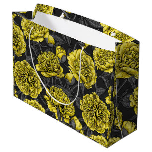 Night peony garden in yellow and gray large gift bag