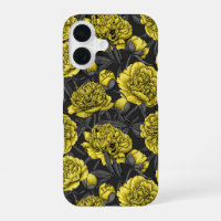 Night peony garden in yellow and grey