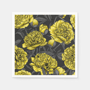 Night peony garden in yellow and grey napkin