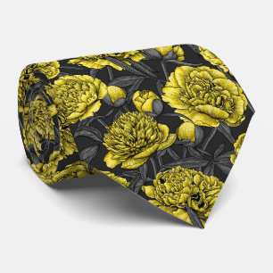 Night peony garden in yellow and grey tie