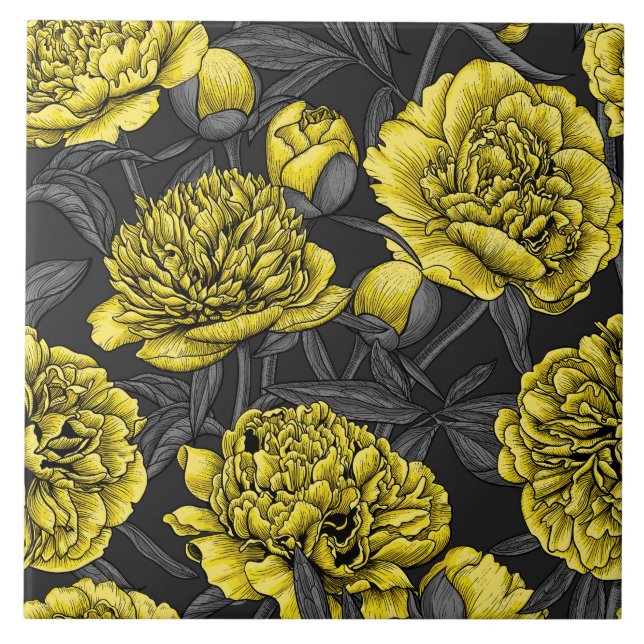 Night peony garden in yellow and grey tile (Front)