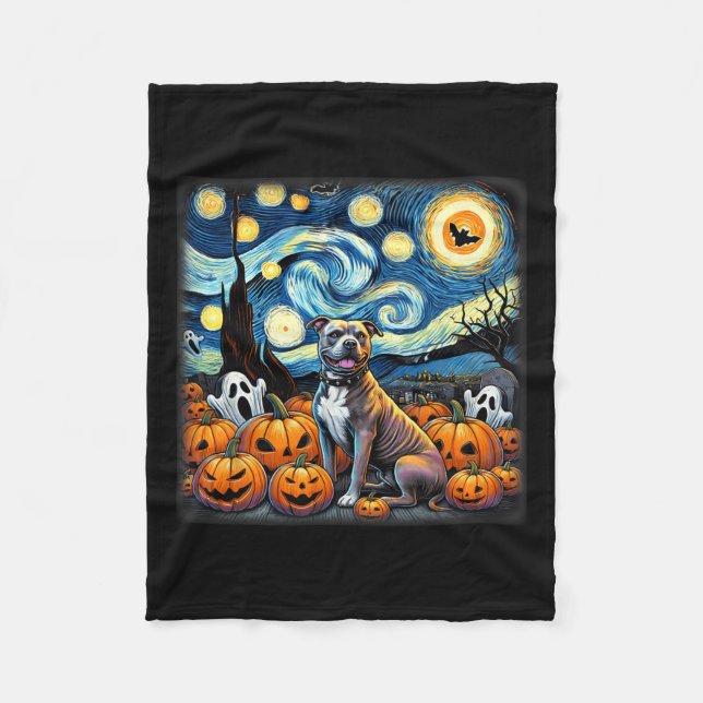 Night Pitbull Halloween  Fleece Blanket (Front)