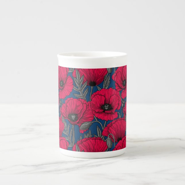 Night poppy garden bone china mug (Front)