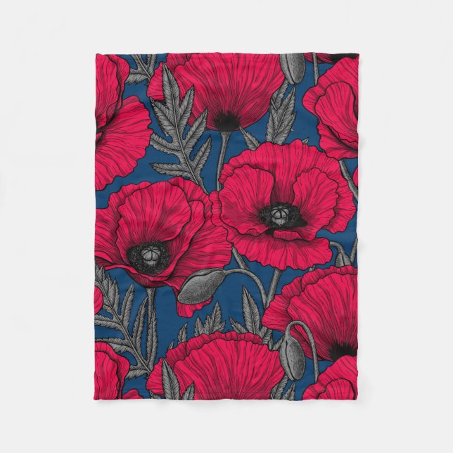 Night poppy garden fleece blanket (Front)