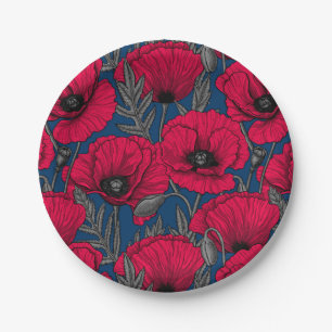Night poppy garden paper plate