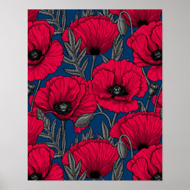 Night poppy garden poster (Front)