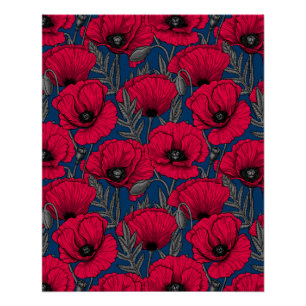 Night poppy garden poster