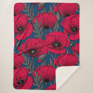 Night poppy garden sherpa blanket