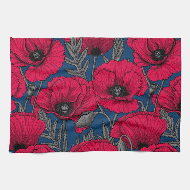 Night poppy garden tea towel (Horizontal)