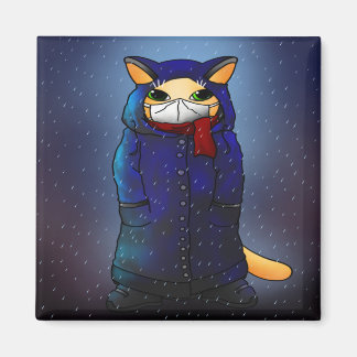 Night Rain Face Mask Cat Magnet
