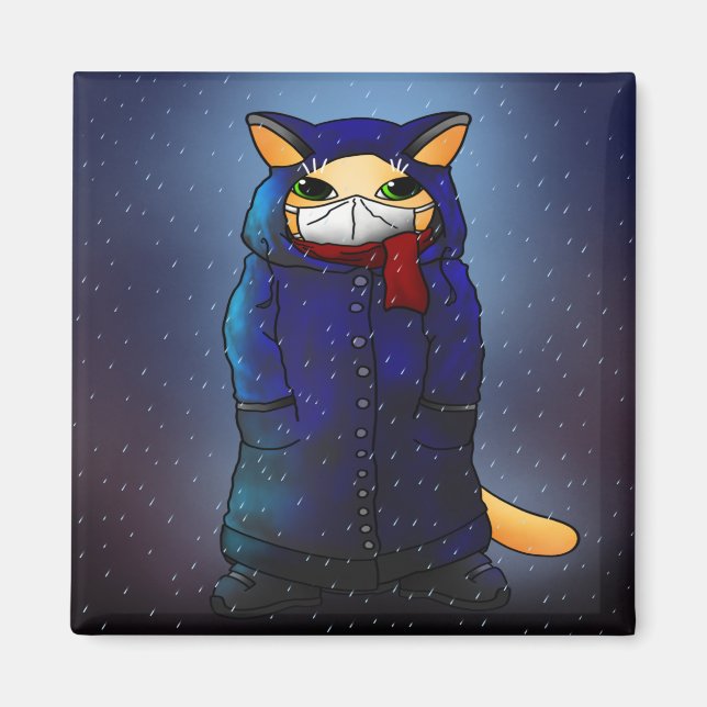 Night Rain Face Mask Cat Magnet (Front)