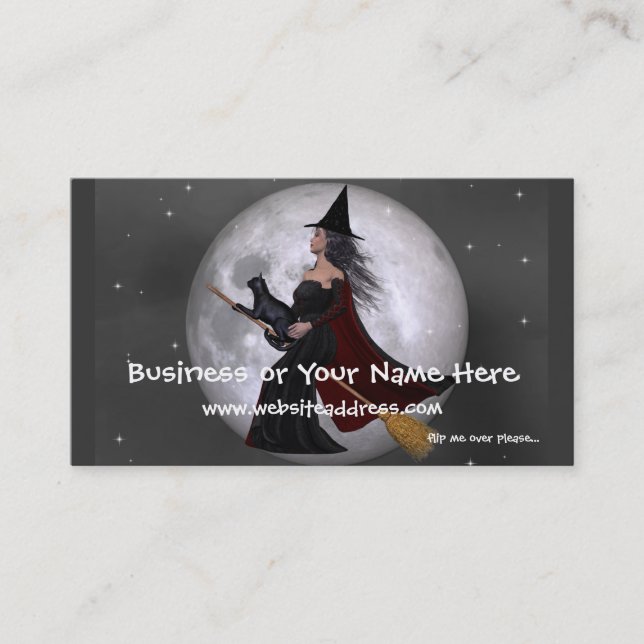 Night Ride :: Witch & Her Cat Business Cards (Front)