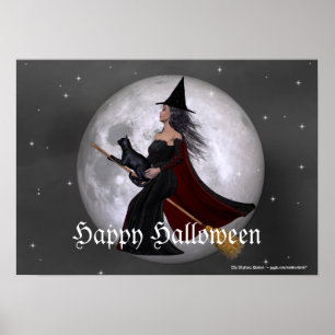 Night Ride :: Witch & Her Cat Customisable Poster